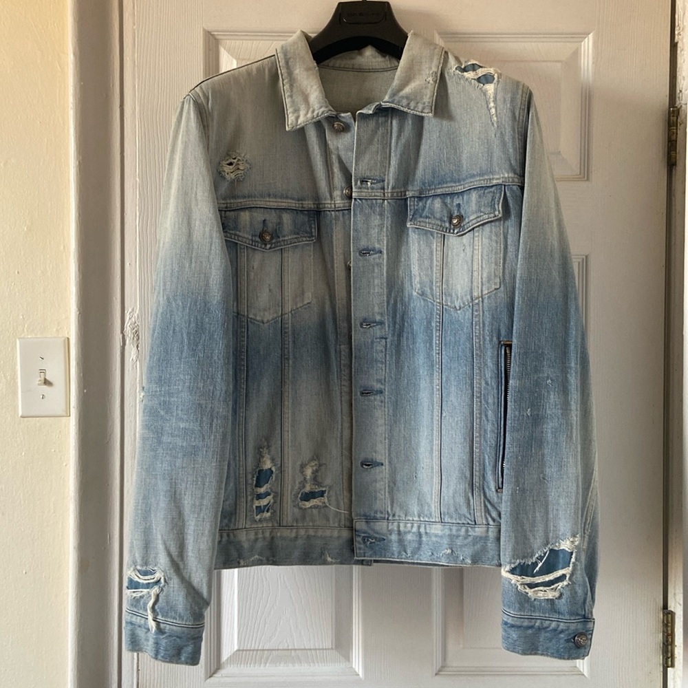 Balmain Mens Distressed Denim Jacket Size 54